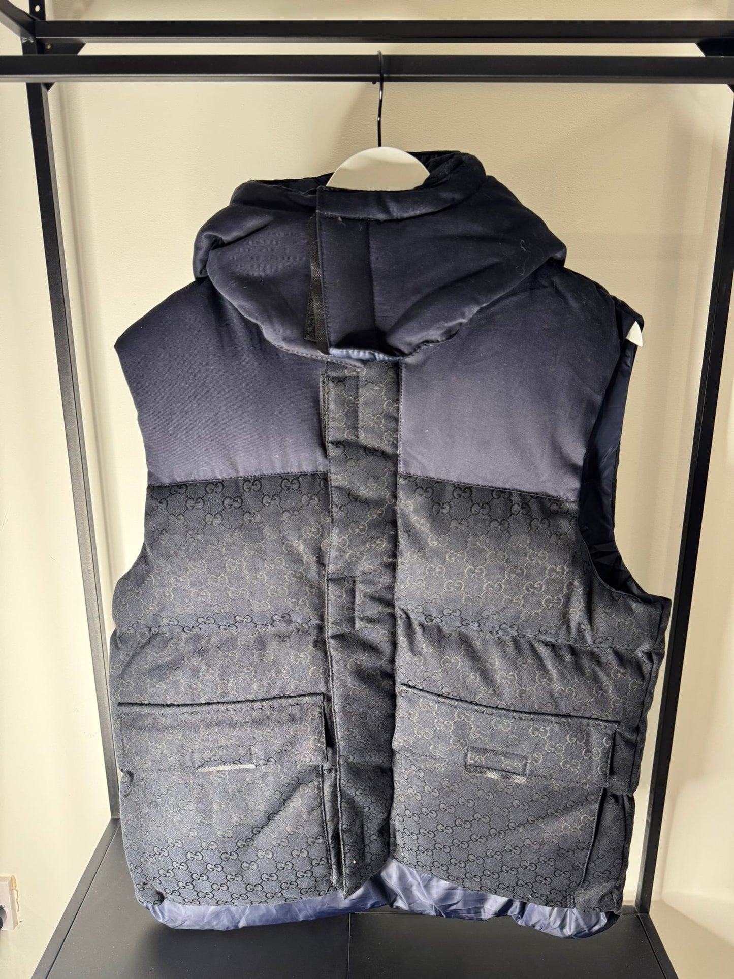 Gucci GG Monogram Hooded Body Warmer – Navy (Pre-Loved)