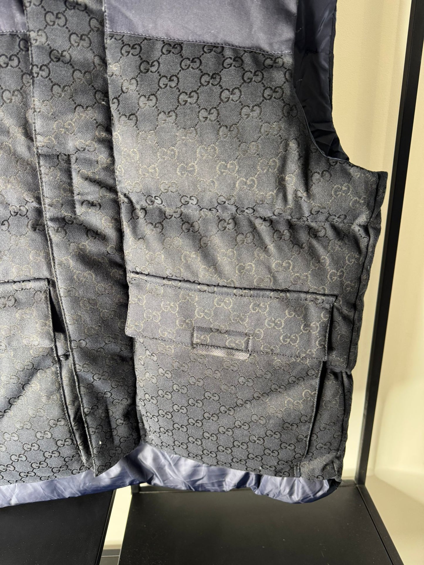 Gucci GG Monogram Hooded Body Warmer – Navy (Pre-Loved)