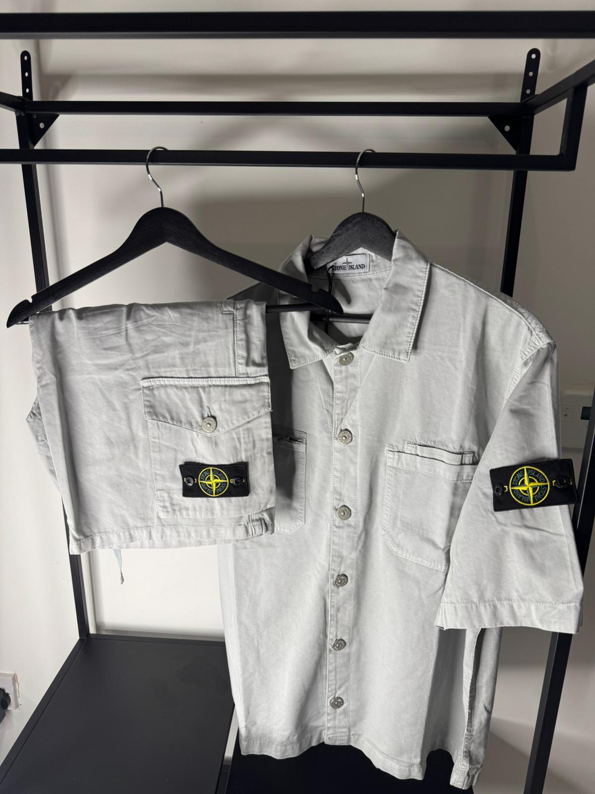 Stone Island Overshirt & Shorts Set – Light Grey (Pre-Loved)