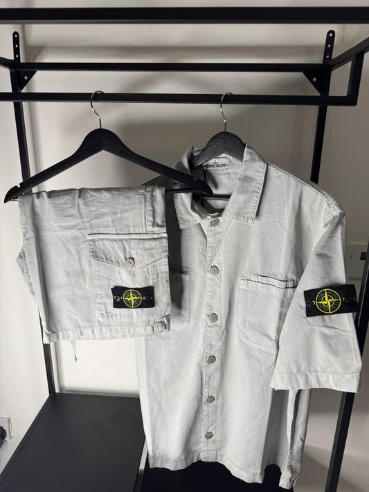 Stone Island Overshirt & Shorts Set – Light Grey (Pre-Loved)