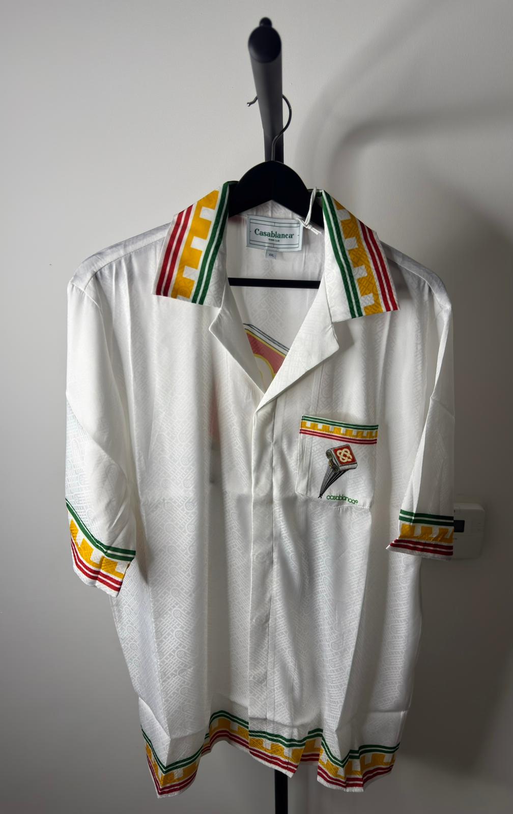 Casablanca Silk Shirt & Shorts Set – White Rasta Stripe (Pre-Loved)