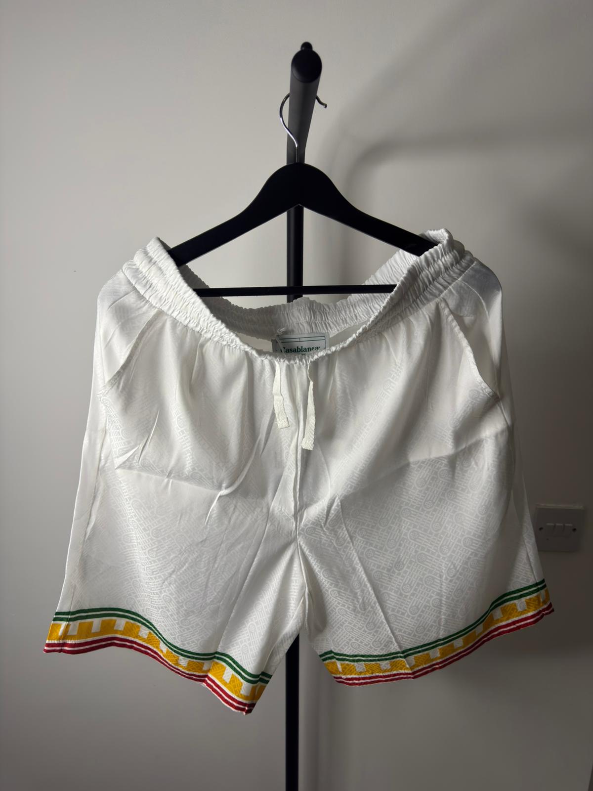 Casablanca Silk Shirt & Shorts Set – White Rasta Stripe (Pre-Loved)