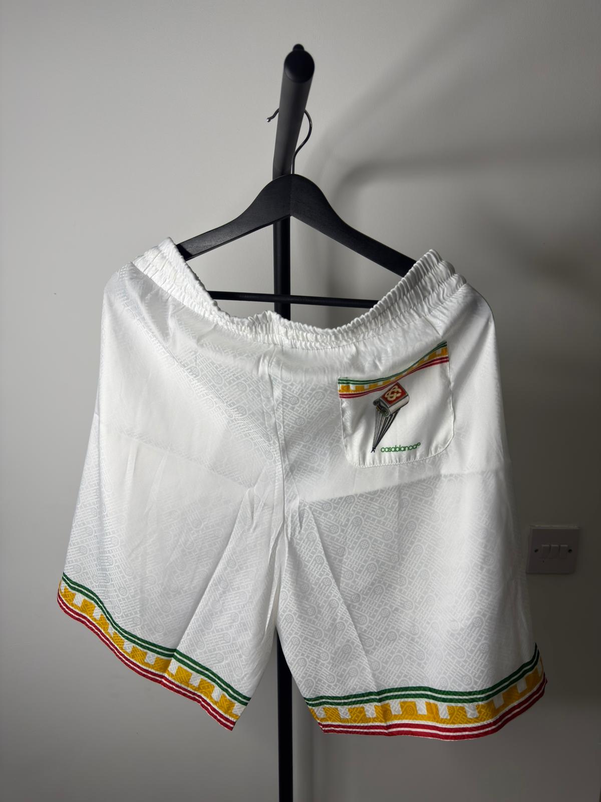 Casablanca Silk Shirt & Shorts Set – White Rasta Stripe (Pre-Loved)